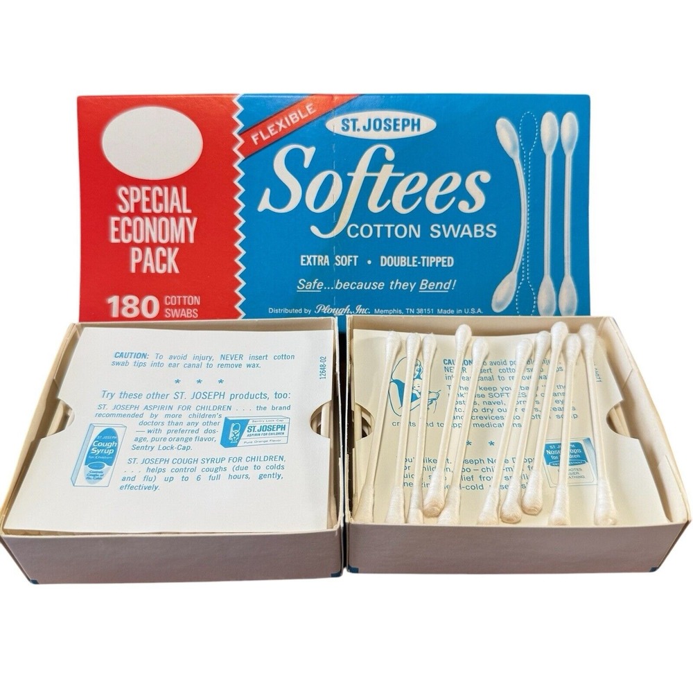 Vintage 70s 80s St Joseph SOFTEES Cotton Swabs Flexible Original Box Almost Full